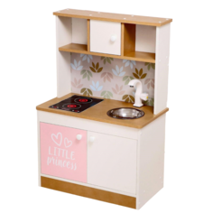 Набор игровой мебели Детская кухня, корпус бело-бежевый, фасад бело-розовый, фартук цветы Забияка
