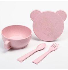 Набор детской ЭКО посуды: Миска с крышкой, ложка и вилка, цвет розовый Little Angel