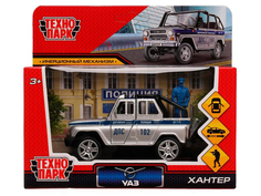 329198 Машина металл UAZ HUNTER ПОЛИЦИЯ 11,5 см, двери, баг, ин, фигурка, асс, кор. Техноп No Brand
