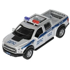 Машинка Технопарк Ford F150 Raptor Полиция, серебристая инерционная F150RAP-12POL-SR