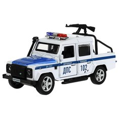 Модель машины Технопарк Land Rover Defender пикап, Полиция, белая, с пулеметом, инерционна