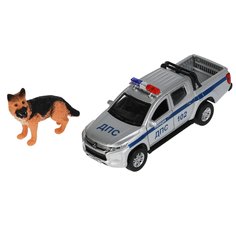 Модель машины Технопарк Mitsubishi L200 пикап, Полиция, серебристая, инерционная, с собако