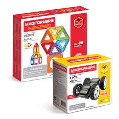 Магнитный конструктор Magformers Basic Plus 26 + Клик-колёса, 28 деталей