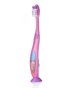 Зубная щетка Brush Baby FlossBrush BRB216 с присоской, розовая, от 6 лет