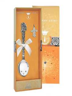 Набор серебро с ложкой "Ангел и подвеской "крестик" чернение1403НБ05806 АргентА