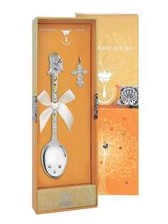 Набор серебро с ложкой "Ангел" и подвеской "крестик" позолота1404НБ05802 АргентА