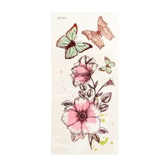 Татуировка на тело цветная Шиповник и бабочки. Акварель 19х9 см 6 шт 6302367-6p No Brand
