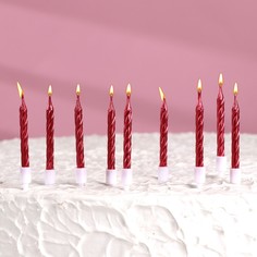 Набор свечи в торт "Спираль", 200шт, 7 см, красный металлик No Brand