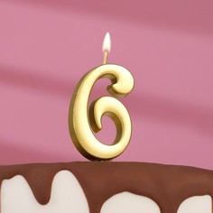 Свеча в торт цифра "6", 5,5х3 см, золото Страна Карнавалия