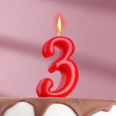 Свеча для торта цифра "Овал" "3", красная, 7 см Страна Карнавалия
