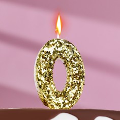 Свеча в торт «Блестки», цифра "0", золото, 6.5х4 Страна Карнавалия