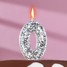 Свеча в торт «Блестки», цифра "0", серебро, 6.5х4 Страна Карнавалия