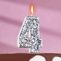 Свеча в торт «Блестки», цифра "4", серебро, 6.5х4 Страна Карнавалия