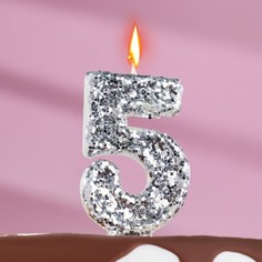 Свеча в торт «Блестки», цифра "5", серебро, 6.5х4 Страна Карнавалия