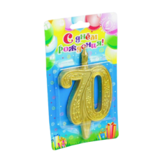 Свеча для торта цифра "Юбилейная" 70, золотая, 12 см Омский Свечной