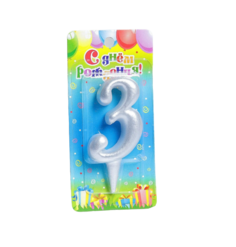 Свеча для торта цифра "Серебряная", 7.8 см, цифра "3" Омский Свечной