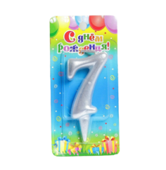 Свеча для торта цифра "Серебряная", 7.8 см, цифра "7" Омский Свечной