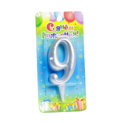 Свеча для торта цифра "Серебряная", 7.8 см, цифра "9" Омский Свечной