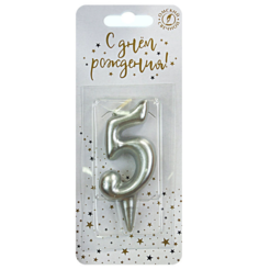 Свеча для торта цифра "Серебряная", 7.8 см, цифра "5" Омский Свечной