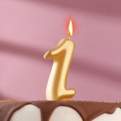 Свеча для торта цифра "Овал" золотая "1", большая, 7 см Страна Карнавалия