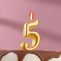 Свеча для торта цифра "Овал" золотая "5", большая, 7 см Страна Карнавалия