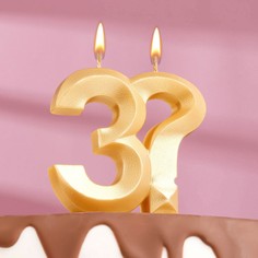 Свеча в торт "Грань", цифра 3?, золотой металлик, 7.8 см Дарим Красиво
