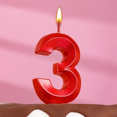 Свеча в торт "Грань", цифра "3", красный металлик, 7.8 см Страна Карнавалия