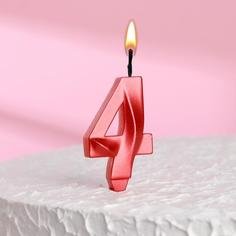 Свеча в торт "Грань", цифра "4", красный металлик, 7.8 см Страна Карнавалия