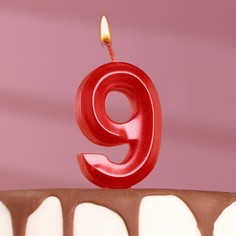 Свеча в торт "Грань", цифра "9", красный металлик, 7.8 см Страна Карнавалия
