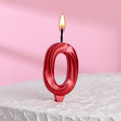 Свеча в торт "Грань", цифра "0", красный металлик, 7.8 см Страна Карнавалия