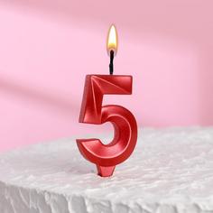 Свеча в торт "Грань", цифра "5", красный металлик, 7.8 см Страна Карнавалия