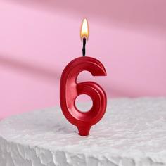 Свеча в торт "Грань", цифра "6", красный металлик, 7.8 см Страна Карнавалия