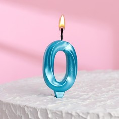 Свеча в торт "Грань", цифра "0", голубой металлик, 7.8 см Страна Карнавалия