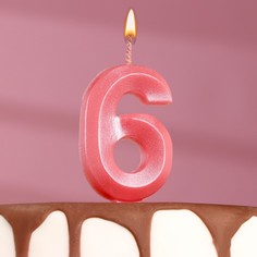 Свеча в торт "Грань", цифра "6", розовый металлик, 7.8 см Страна Карнавалия