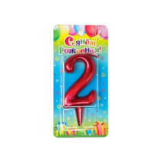 Свеча для торта "Мягкие линии", цифра "2", рубиновая, 7.8 см Омский Свечной