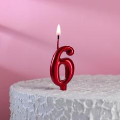 Свеча для торта "Мягкие линии", цифра "6", рубиновая, 7.8 см Омский Свечной
