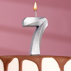 Свеча в торт "Грань", цифра "7", серебряный металлик, 7.8 см Страна Карнавалия