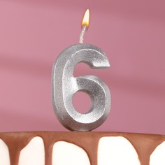 Свеча в торт "Грань", цифра "6", серебряный металлик, 7.8 см Страна Карнавалия