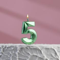 Свеча в торт на шпажке «?Грань», цифра "5", изумруд, 5 х 3.5 см Страна Карнавалия