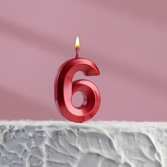 Свеча в торт на шпажке «?Грань», цифра "6", 5 х 3.5 см, красная Страна Карнавалия