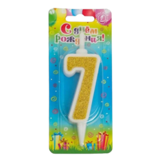 Свеча для торта "Суперблеск", 12.7 см, цифра "7", золотая блестка Омский Свечной
