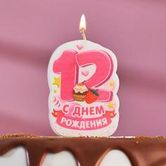 Свеча для торта цифра "С Днём Рождения" "12" розовая Страна Карнавалия
