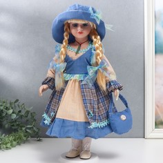 Кукла коллекционная керамика "Алиса с косичками, в бежево-голубом платье" 40 см No Brand
