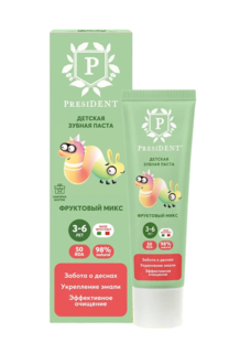 Паста зубная President фруктовый микс, с 3 до 6 лет, 43 г