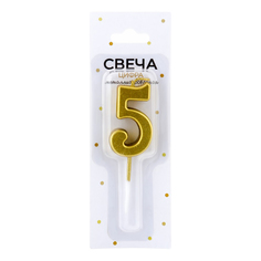 Свеча декоративная Цифра 5 металлик No Brand