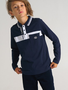 Футболка-поло с длинным рукавом для мальчика PlayToday 22117234 тёмно-синий, белый, 146