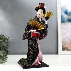 Кукла коллекционная "Гейша в черно-золотом кимоно с веерами" 40 см Happy Valley