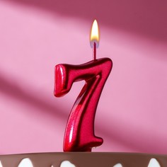 Свеча для торта "Мягкие линии", цифра "7", рубиновая, 7.8 см No Brand
