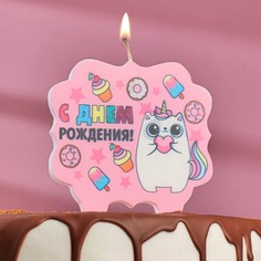 Свеча для торта «С Днём Рождения, котёнок единорожка», 10?10 см Страна Карнавалия