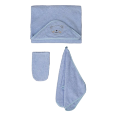 Комплект для купания Baby Nice полотенце с капюшоном 110х110см, полотенце, варежка, голуб.